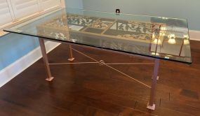 Gold Painted Iron Base Glass Dining Table