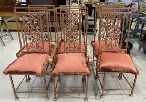 Six Heavy Gold Painted Iron Dining Chairs
