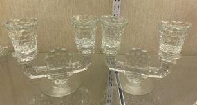 Pair of Fostoria American Clear Double Fan Pattern Candle Holders