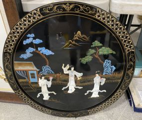 Chinese Black Lacquer Mother of Pearl Style Round Panel