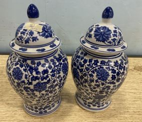 Pair of Chinese Blue and White Pottery Urns