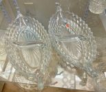 2 Fostoria American Clear Divided Oblong Handled Relish Dishes