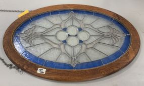 Oval Framed Stained Glass Hanging Window Panel