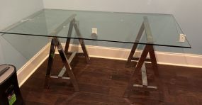 Stainless Double Pedestal Glass Table