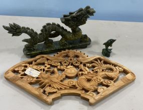 Chinese Carved Wood and Carved Jade Pieces