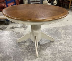 White Pedestal Banded Wood Top Inlaid Dinette Table