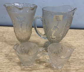 Vintage Jeanette Iris & Herringbone Vase, Pitcher, Creamer and Sugar