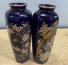 Pair of Inarco Japan Blue Flower Vases