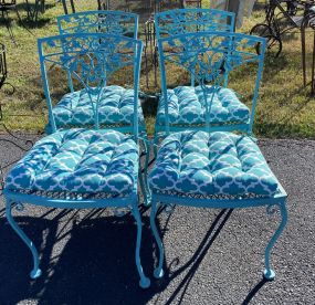 Four Painted Turquoise Iron Patio Chairs