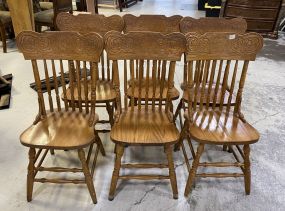 Six Oak Pressed Back Dining Chairs