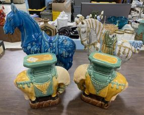 Four Pottery Hand Painted Horses