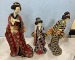 Three Resin Geisha Figurines