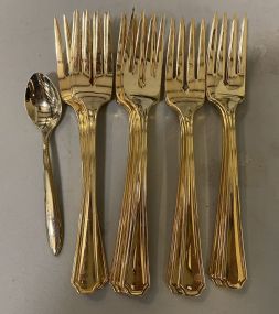 13 Oneida Silversmiths Gold Color Forks and Demitasse Spoon