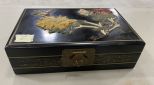 Chinese Inlaid Jade Style Lacquerware Jewelry Box