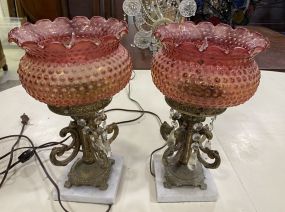 Pair of Vintage Cranberry Shade Table Lamps