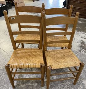 Four Primitive Style Maple Slat Back Chairs