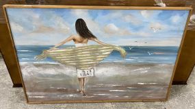 Seashore Painting of lady in Wind
