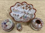 Kutani Japanese Porcelain Scalloped Bowl, Vase, Jars
