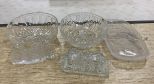 Pressed Glass Bowls, Napkin Holder, Butter Dish, and Tray