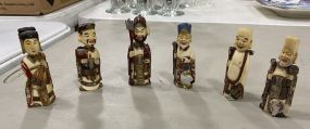 Set of Vintage Hand Carved and Painted Chinese Soapstone Perfume Snuff Figurine Bottles