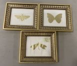Two Gold Color Butterfly, Dragonfly, and Beetle