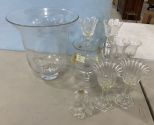 Glass Candle Holders, Vase, and Large Glass Vase