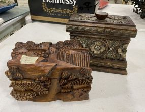 Resin Trinket and Wood Carved Trinket Boxes