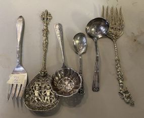 Ornate Metal Forks, Soups, and Ladle