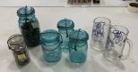 Grouping of Mason Jars and Pair of Handled Drinking Glasses