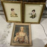 Pair of Framed Needlepoints Age of Innocence and Framed Print of Lady