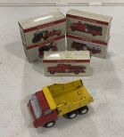 5 Collector Model Fire Trucks In Boxes and Vintage Model Dump Truck