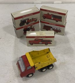 5 Collector Model Fire Trucks In Boxes and Vintage Model Dump Truck