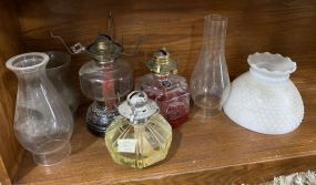 Three Vintage Glass Oil Lamps