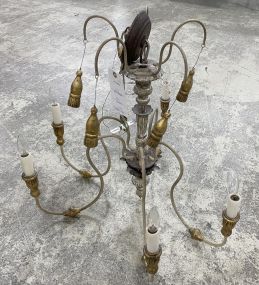Painted Wood and Metal 5 Arm Hanging Light Fixture