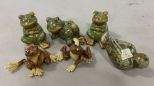 Pottery and Resin Frogs and Bird Figurine