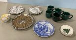 Group of Assorted Decorative Plates, Set of Decorative Ceramic Cups, and Other Misc Items.