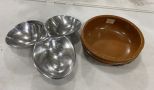 Wood Salad Bowls and Metal Divided Serving Dish