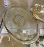 Opalescent Bowl Covered Glass Dish And 2 Glass Platters