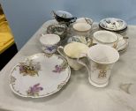 Porcelain Demitasse Cups and Saucers, Plate, and Mugs