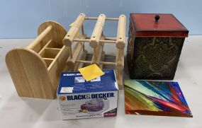 Decorative Tin Bucket, Wood Organizer, and Black & Decker Chopper