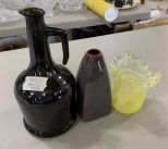 Art Glass Vase, Pottery Vase, and Glass Jug