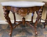 Rosewood Carved Marble Turtle Top Parlor Table