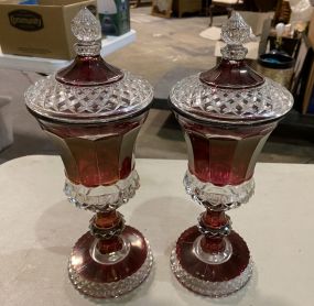 Pair of Vintage Westmoreland Wakefield Ruby Flashed Candy Jars