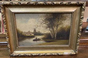 Signed Painting of Man Fishing