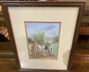 J. Carlos West Watercolor of Mexican Village