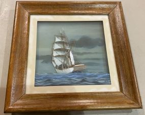 Signed DECBEL 3-D Ship Art Framed