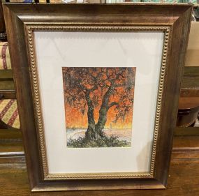 Signed Burns Watercolor of Tree