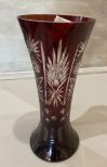 Bohemian Red Cut to Clear Vase