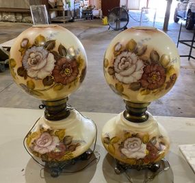 Pair of Hand Painted Glass Globe Lamps