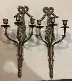 Pair of Three Arm Louis XV Reproduction Wall Candle Sconces